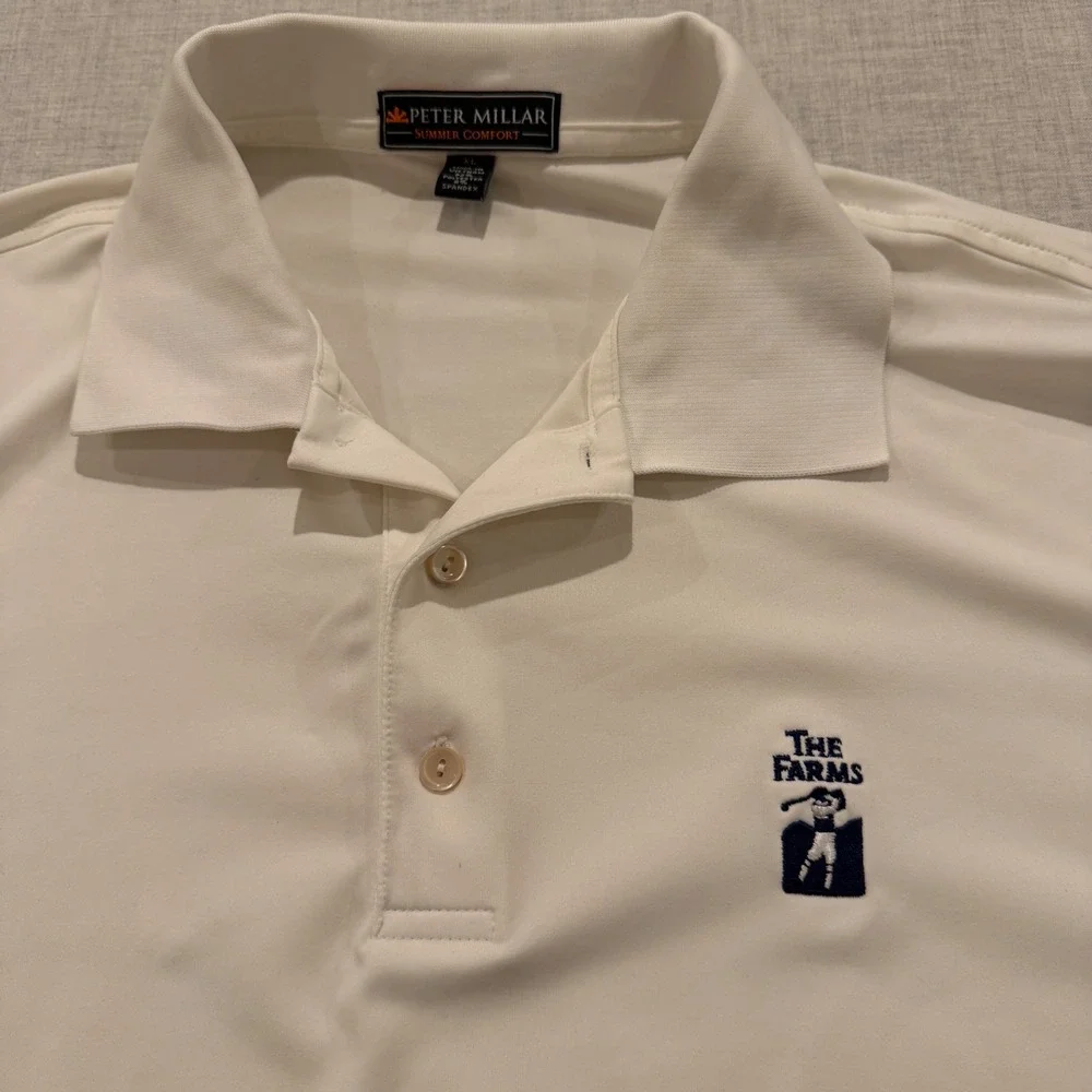Peter Millar Summer Comfort Polo Shirt Men XL White The Farms Golf Founders 2013